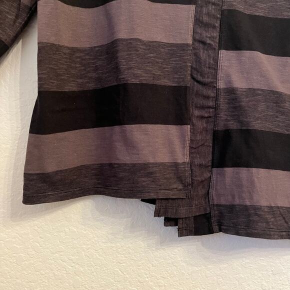 Habitat Top Large Black Gray Stripe Asymmetric Stairstep Hem Artsy Casual Flowy - Picture 3 of 10